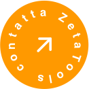 Bottone circolare arancione con testo disposto lungo il bordo e una freccia bianca centrale.